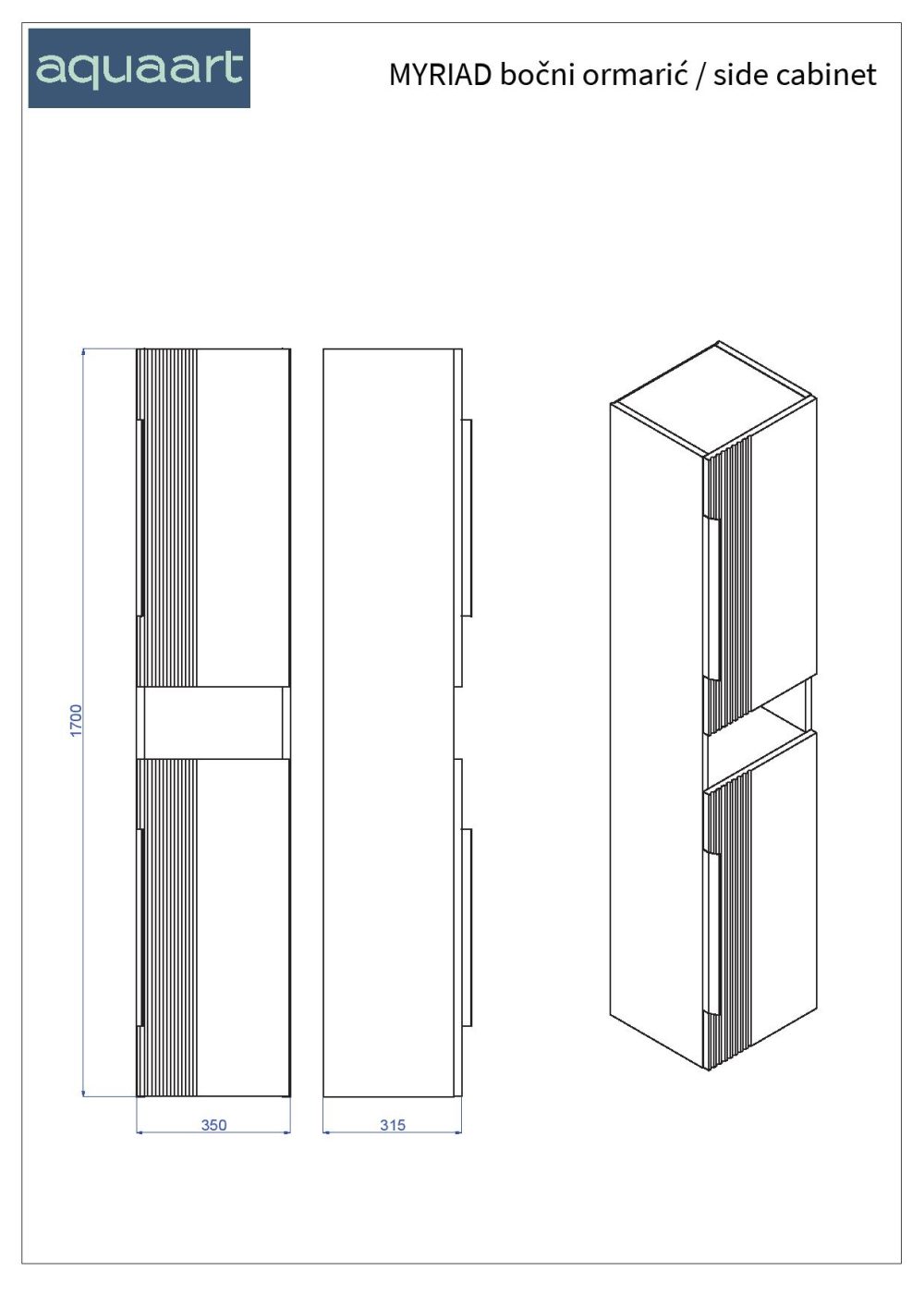 MIRIAD 170 VOV BOČNI KUPAONSKI ORMARIĆ GRAFIT SUPERMAT - Slika 3