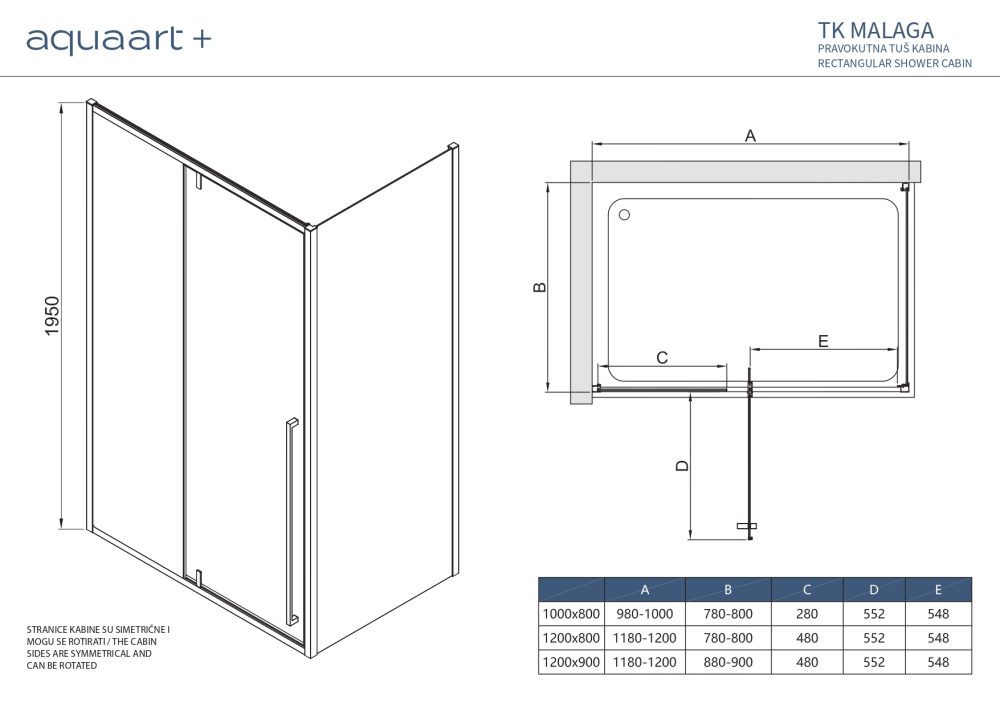 TK MALAGA 80120 CHROME PRAVOKUTNA TUŠ KABINA 80X120X195 cm - Slika 3