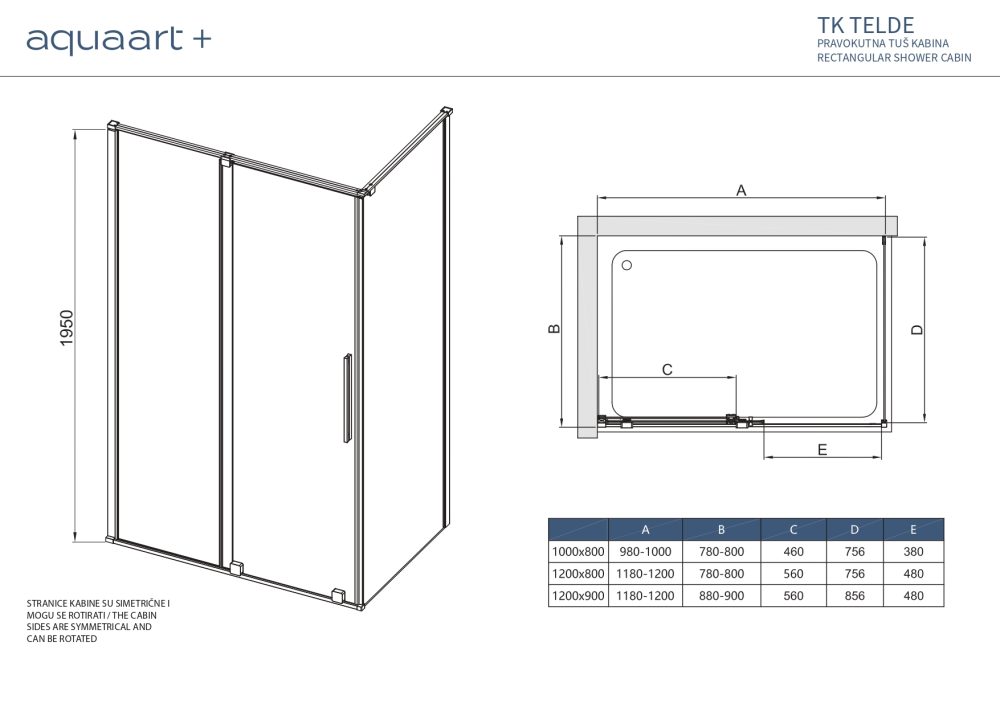TK TELDE 80100 CHROME RECTANGULAR SHOWER CABIN 80X100X195 CM - Image 3