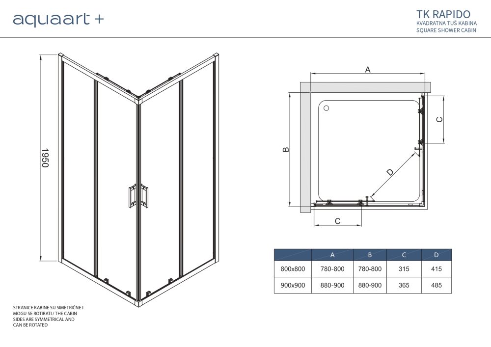 TK RAPIDO 80 CHROME KVADRATNA TUŠ KABINA 80X80X195 cm - Slika 3