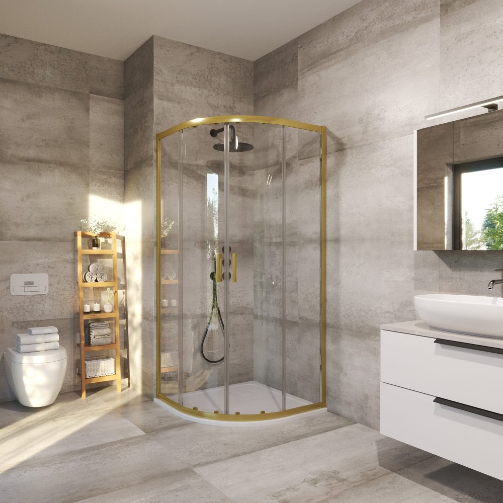 TK RAPIDO 90 BRUSHED GOLD POLUKRUŽNA TUŠ KABINA 90X90X195 cm - Slika 2