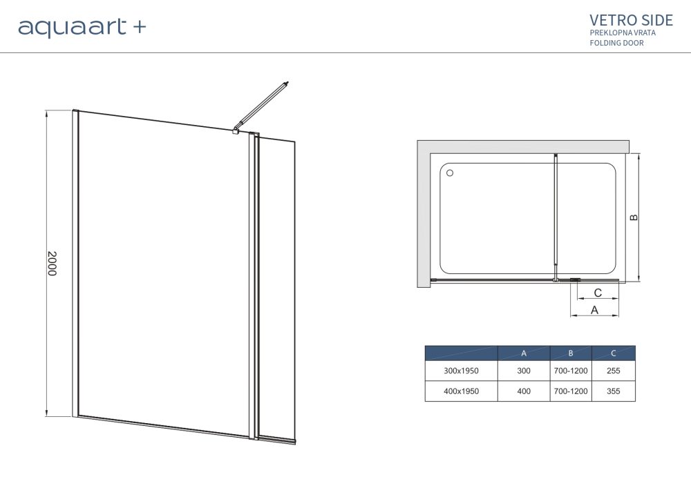 VETRO SIDE CHROME TRS40 PREKLOPNA VRATA ZA VETRO 40X200 cm - Slika 4
