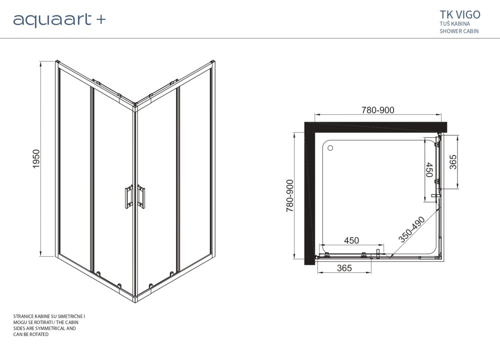 TK VIGO 7890 CHROME PRAVOKUTNA TUŠ KABINA 78-90X195 cm - Slika 3