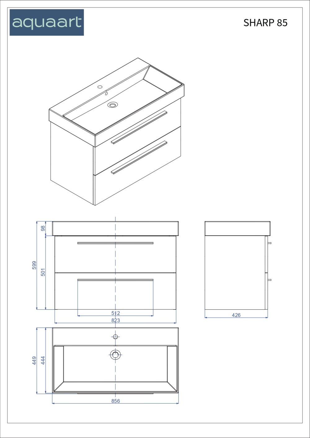 SHARP 85 DONJI KUPAONSKI ORMARIĆ BIJELI SJAJ SREBRNA RUČKICA - Slika 2