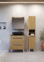 SARA 60 LOWER BATHROOM CABINET OAK NATURAL WITH SCIVARO SLATE PLATE - Image 2