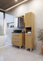 SARA 80 LOWER BATHROOM CABINET OAK NATURAL WITH SCIVARO SLATE PLATE - Image 3