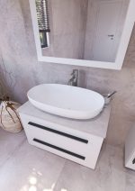 ETERNITY 80 DONJI KUPAONSKI ORMARIĆ BIJELI MAT CRNA RUČKICA S PLOČOM CANDELA MRAMOR - Slika 3