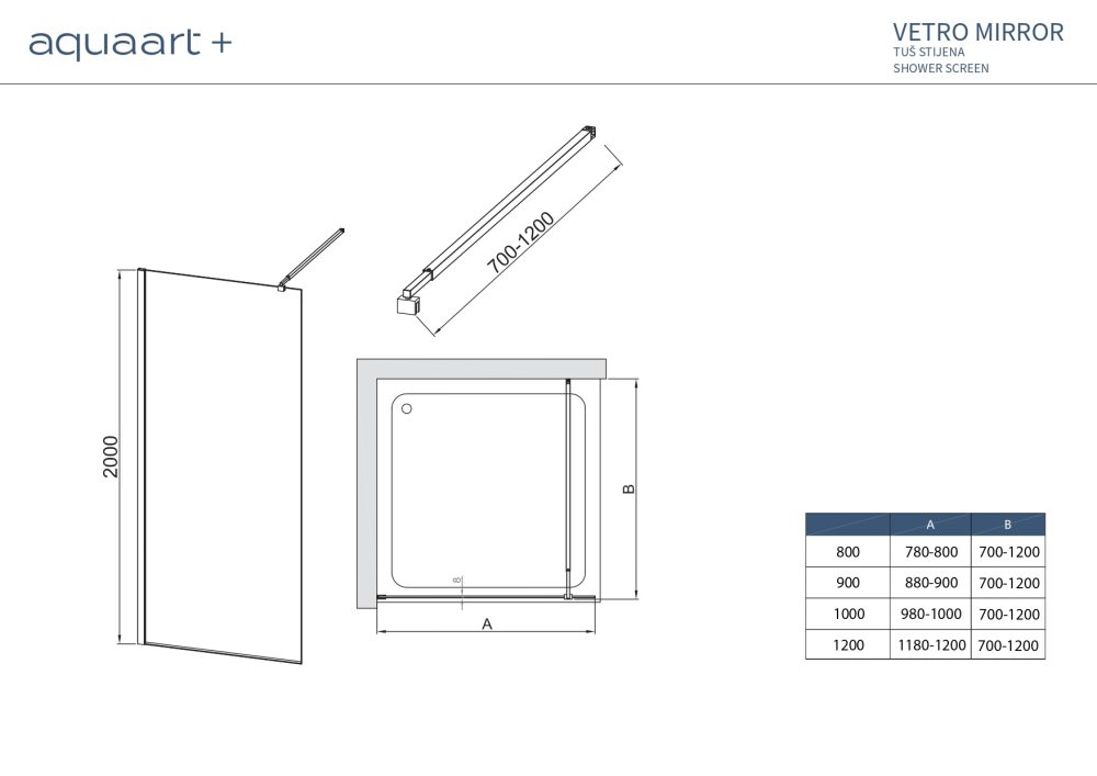 VETRO MIRROR 90F CHROME SHOWER SCREEN 90x200 cm - Image 3