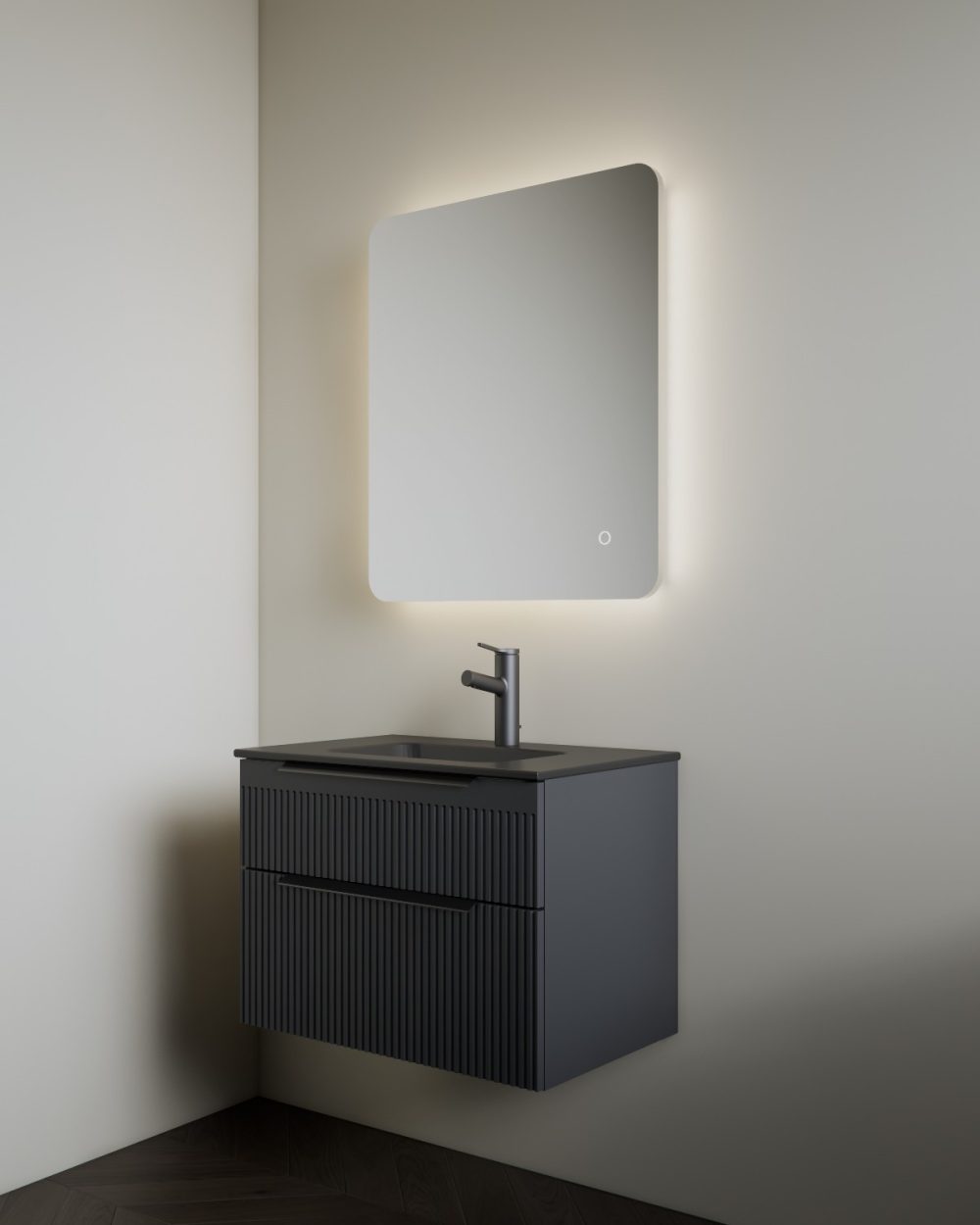 MIRIAD 70 BASE BATHROOM CABINET GRAFIT SUPERMAT (BLACK MATTE WASHBASIN) - Image 3
