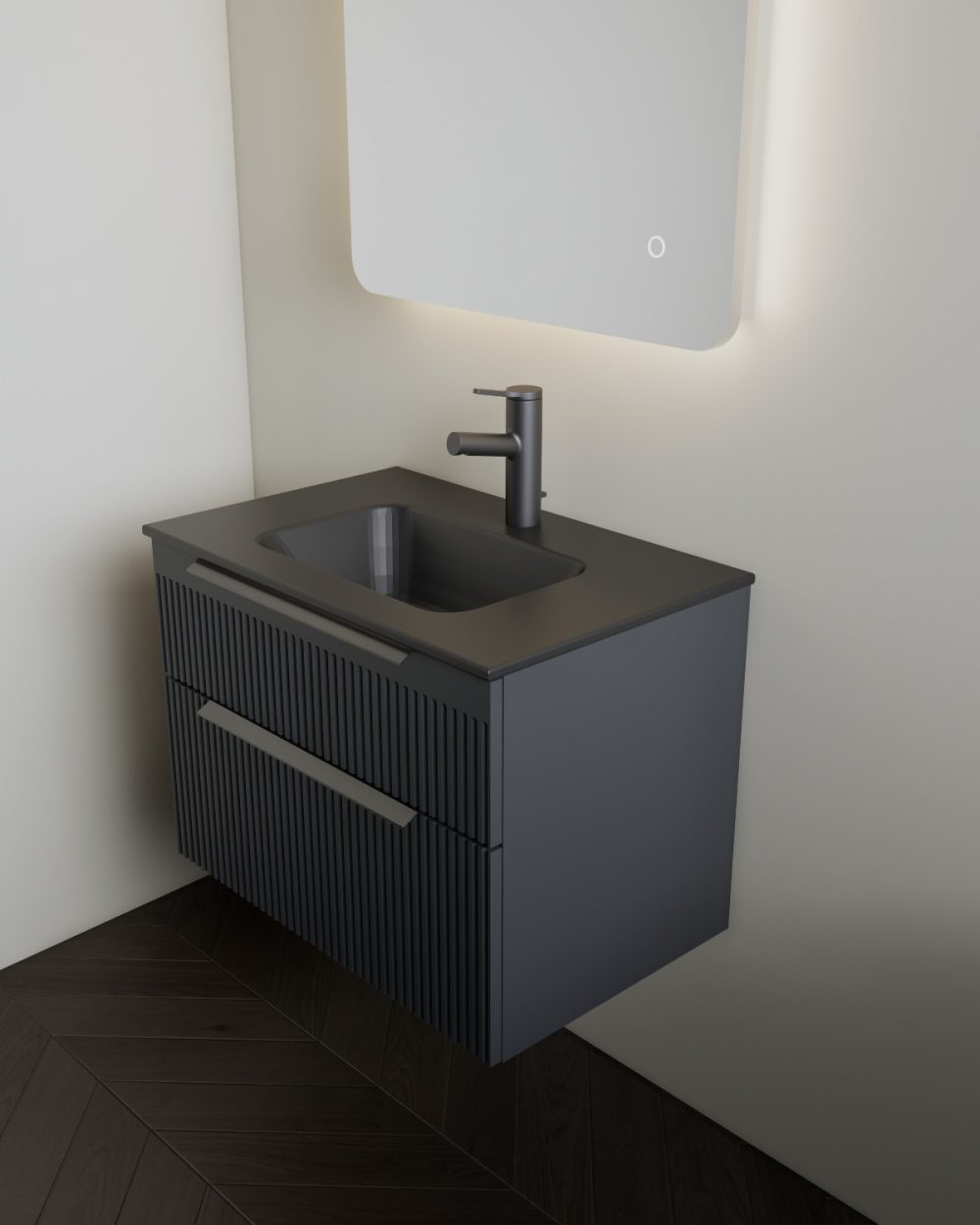 MIRIAD 70 BASE BATHROOM CABINET GRAFIT SUPERMAT (BLACK MATTE WASHBASIN) - Image 4