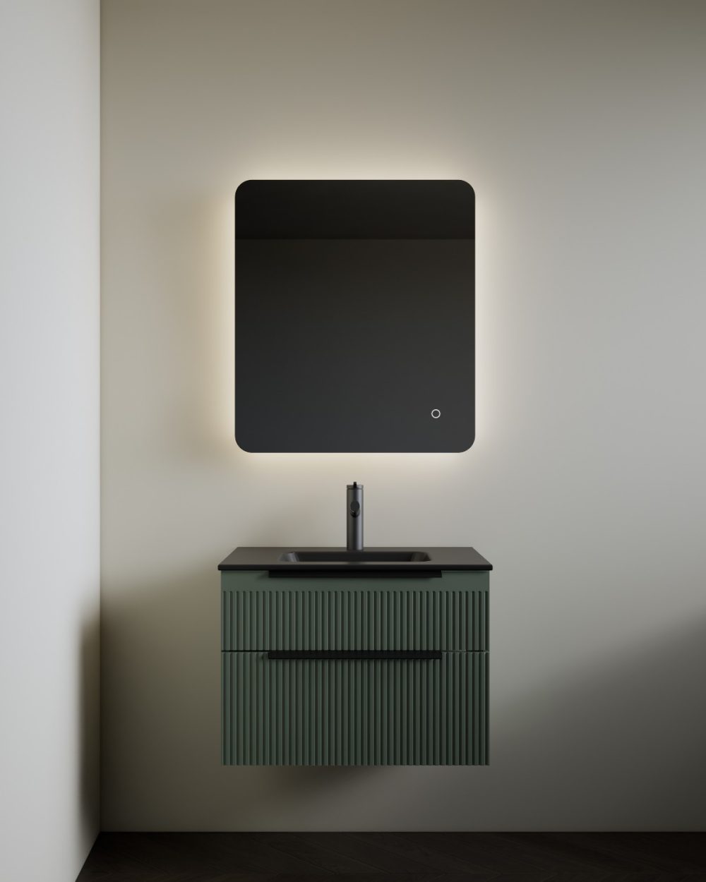 MIRIAD 70 BASE BATHROOM CABINET GREEN MATTE (BLACK MATTE WASHBASIN) - Image 2