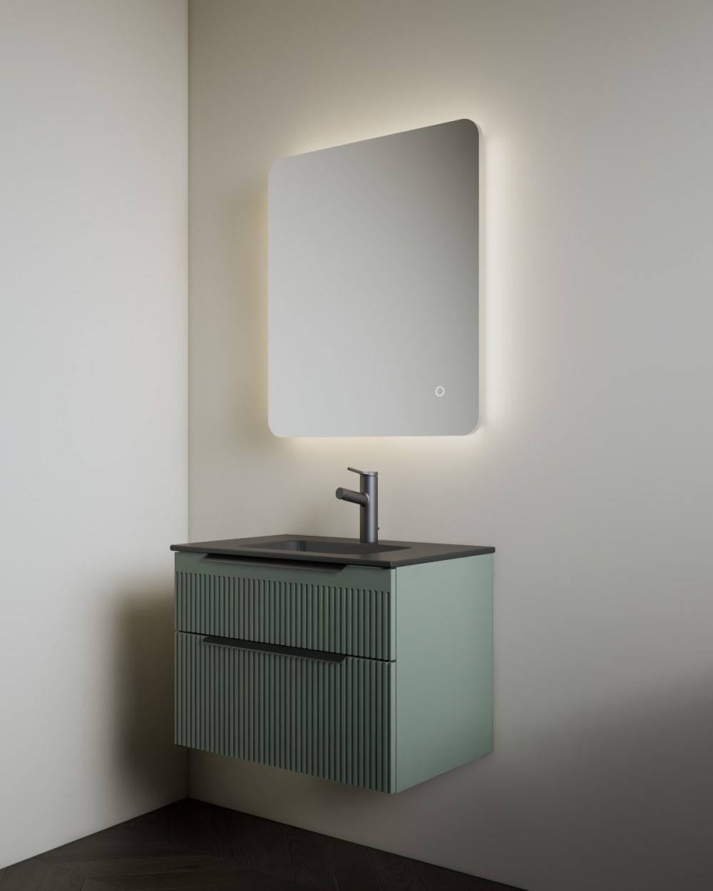 MIRIAD 70 BASE BATHROOM CABINET GREEN MATTE (BLACK MATTE WASHBASIN) - Image 3