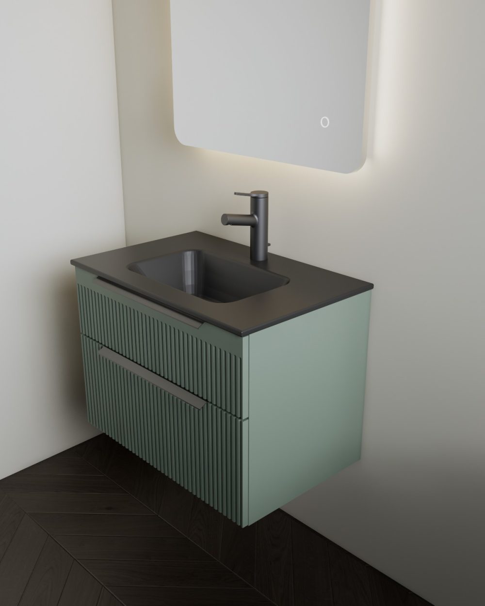 MIRIAD 70 BASE BATHROOM CABINET GREEN MATTE (BLACK MATTE WASHBASIN) - Image 4
