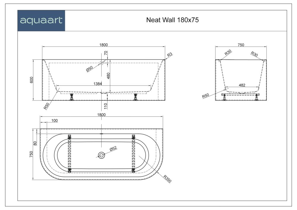 NEAT WALL SAMOSTOJEĆA KADA 180x75x60 cm - Slika 4